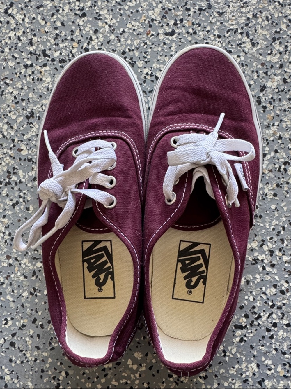 Vans Low-Top Canvas Sneakers in Burgundy with White Laces